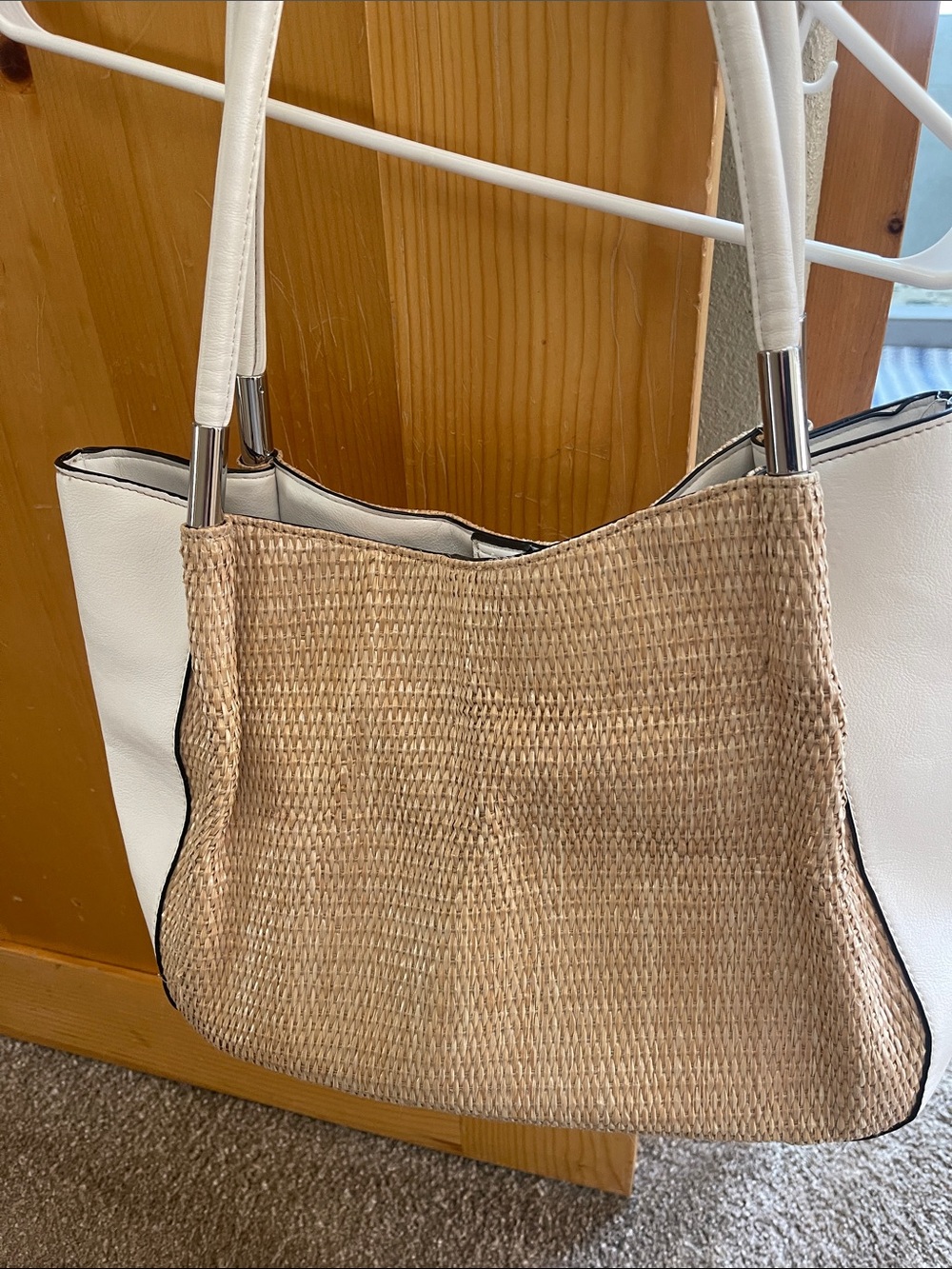 Alfani White & Straw Woven Shoulder Bag